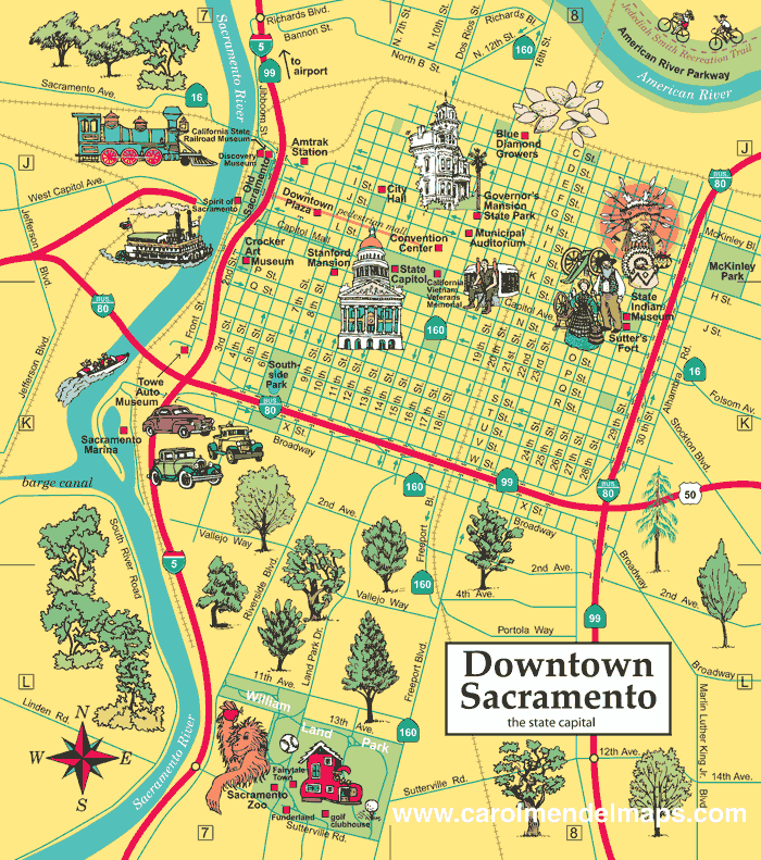 downtown Sacramento map, medium size