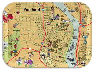 map portland downtown tray wooden based