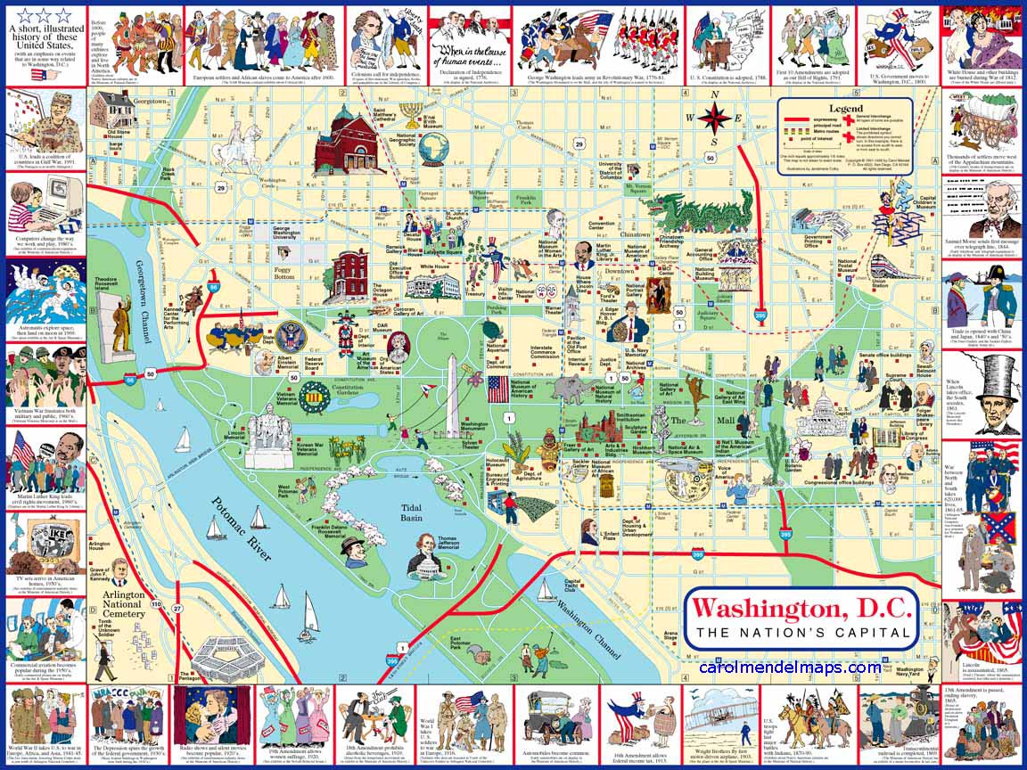 pictorial, illustrated map of Washington DC