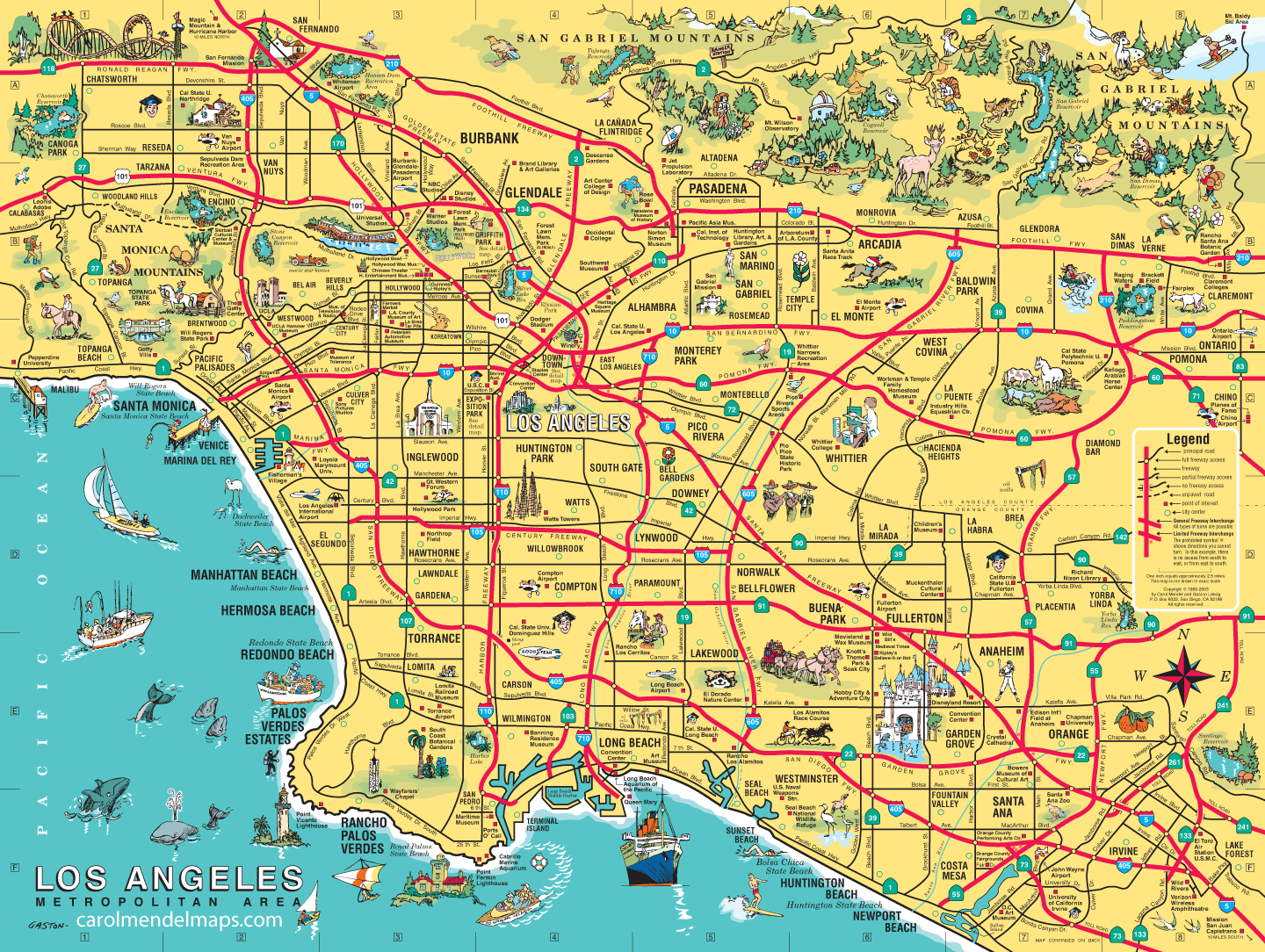 pictorial, illustrated map of the Los Angeles metropolitan area