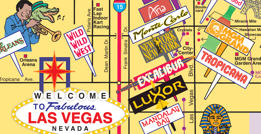 Las Vegas strip map. Strip map of Las Vegas city