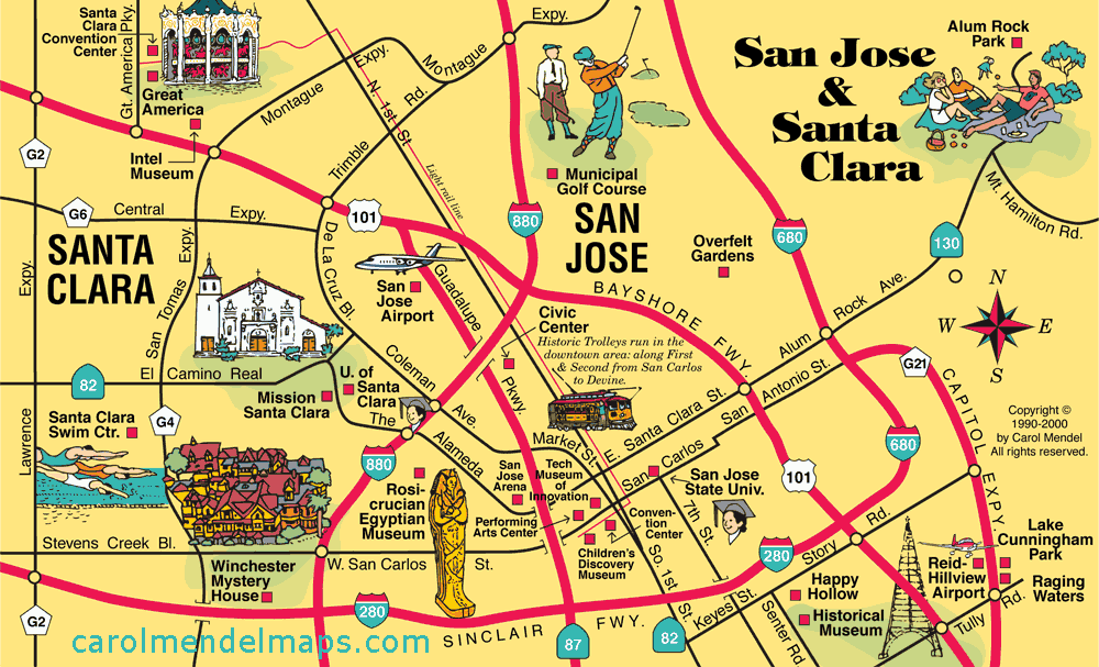 pictorial, illustrated, map  of San Jose & Santa Clara