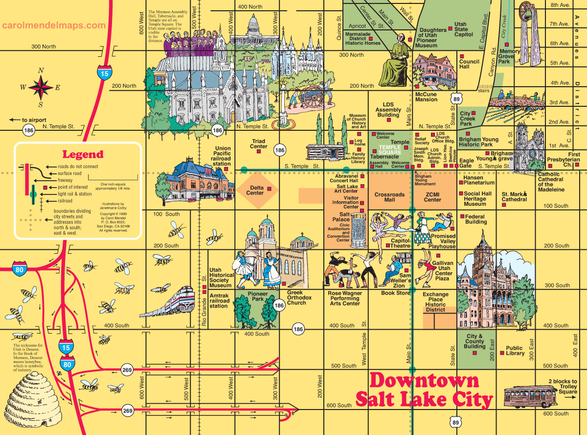 pictorial, illustrated map of downtown Salt Lake City