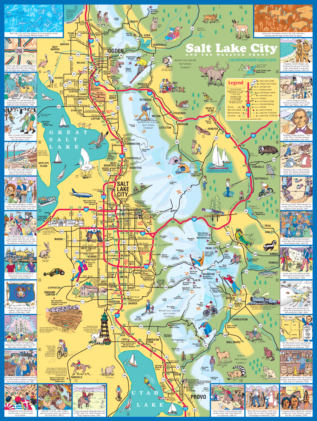pictorial, illustrated map of the Salt Lake City metropolitan area